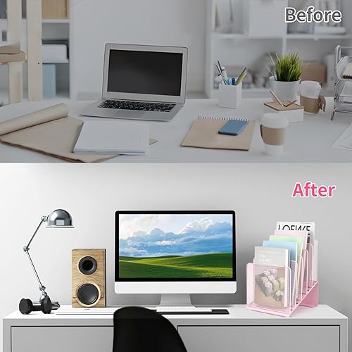 Miniatura 3 de Organizador de archivos para escritorio, organizador de escritorio con estante vertical de archivos de 5 secciones, organizador de carpetas de