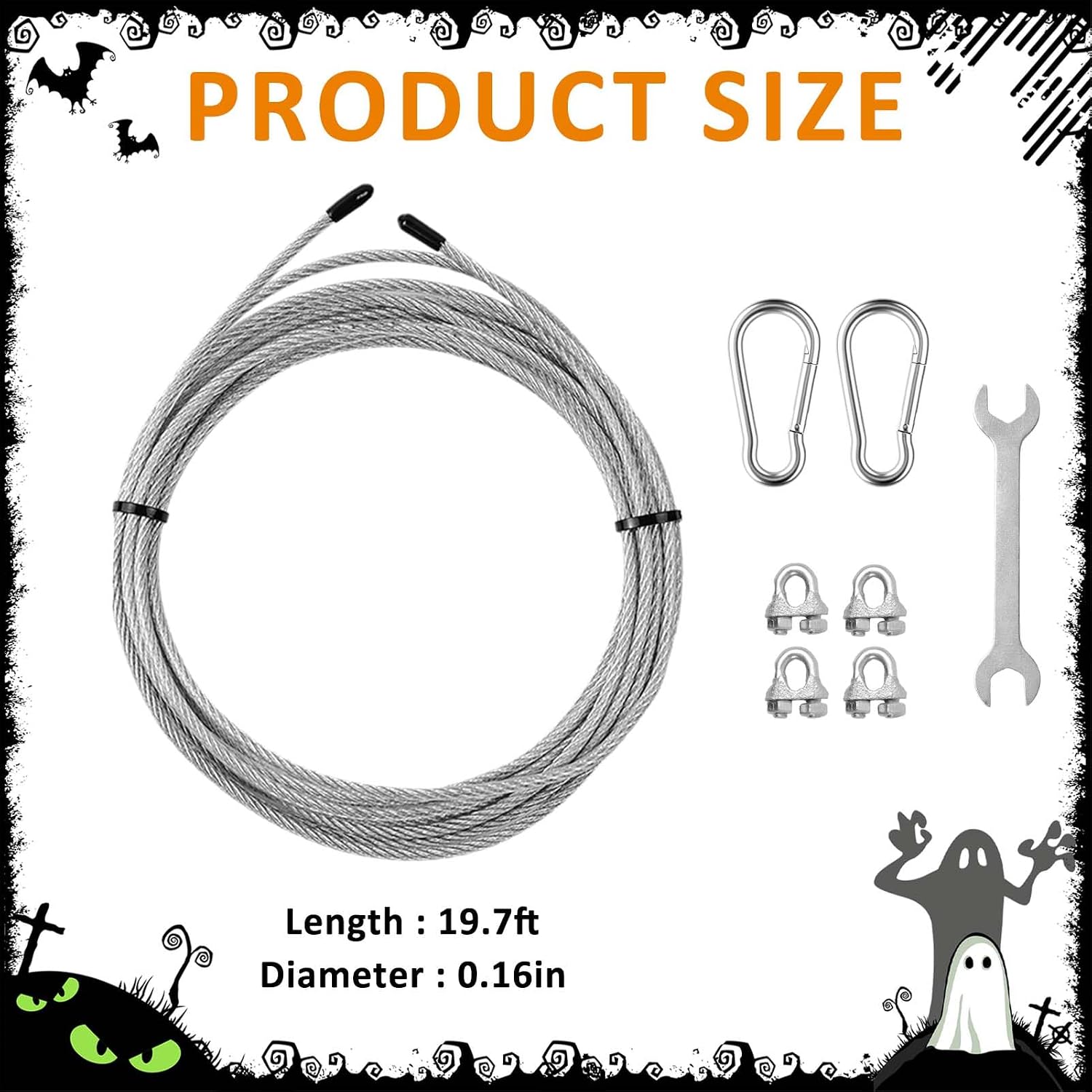 12ft Skeleton Guy Wire Kit Adjustable 20FT 4mm Coated Stainless Steel Cable