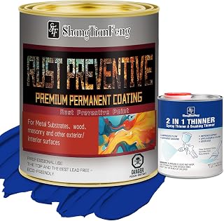Blue Rust Preventive Paint（Includes diluent), Rust Inhibitor and Corrosion Permanently, Non-porous Protective Barrier, UV Resistance and Heat Resistance, It is suitable for rust and corrosion prevention on multiple surfaces such as Marine vessels, metals, and woods 32 Fl Oz