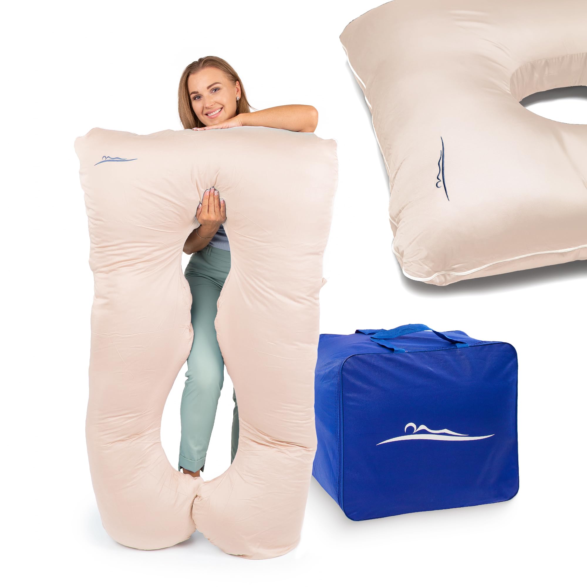 MKS poduszka do spania na boku z poszewką | poduszka komfortowa (100 x 150 cm) | poduszka do spania | poduszka do spania w kształcie litery U | Ergonomiczna, wysokiej jakości, chłodząca poduszka do