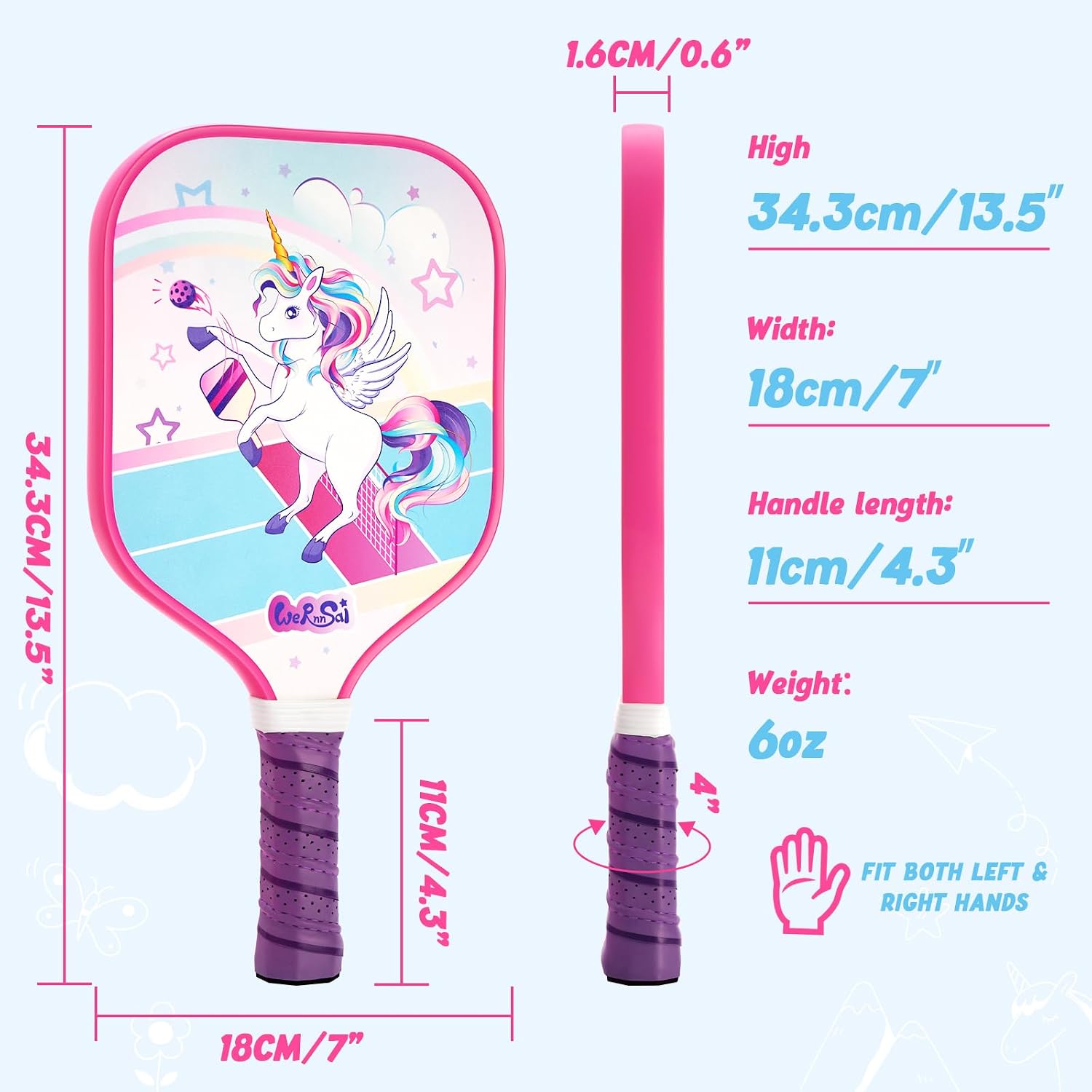 WERNNSAI Kids Pickleball Paddle Lightweight Unicorn Dinosaur Pickle Ball Paddle Sports Gifts for Boys Girls