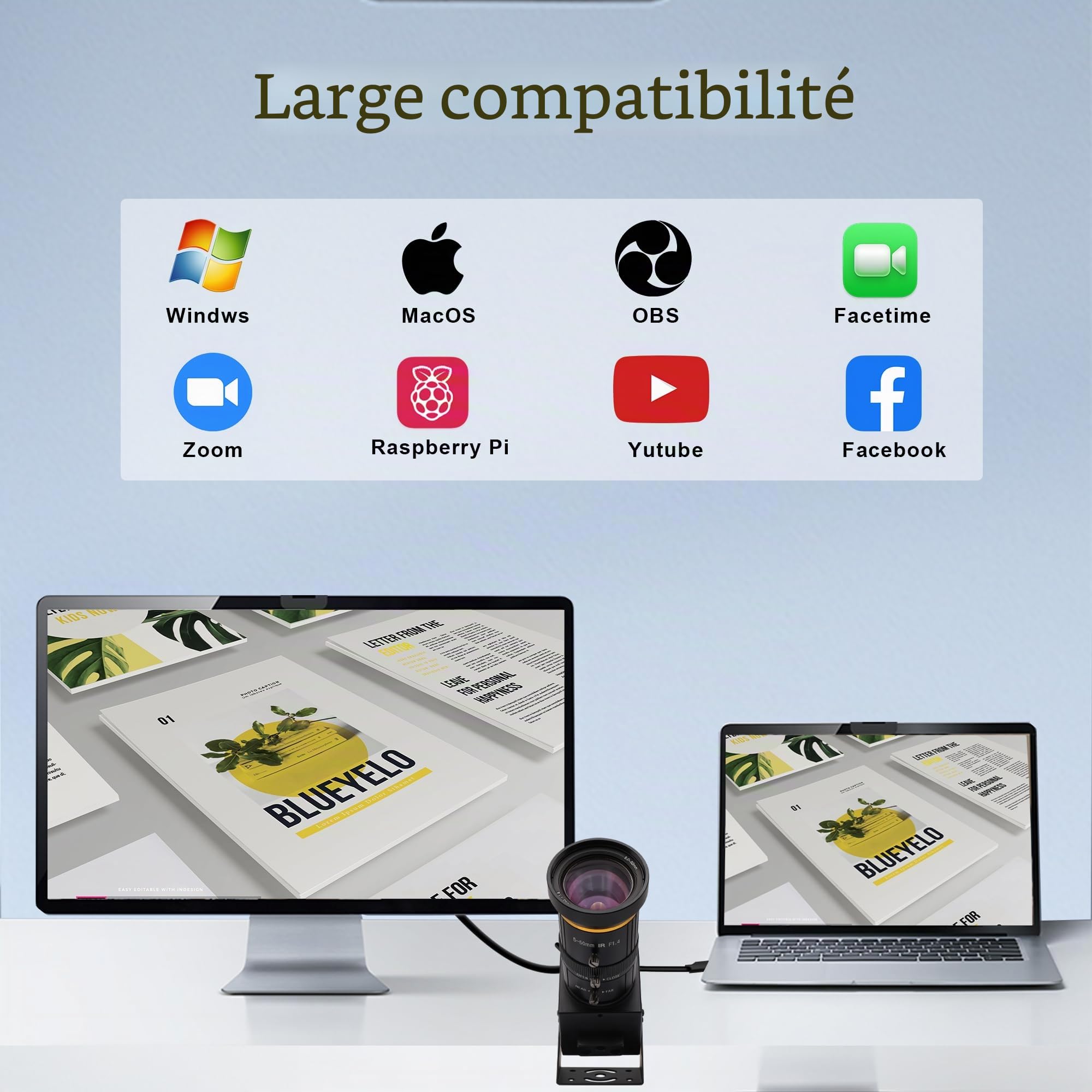 SVPRO Caméra HDMI USB 4K 60fps USB3.0 Webcam avec Objectif téléobjectif 5-50mm, caméra de Microscope Industriel à Zoom Optique 10X Webcam de Streaming H.264 pour Ordinateur, Moniteur, TV, projecteur