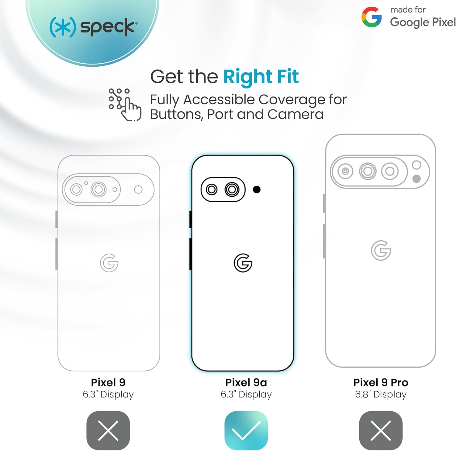 Speck Case Compatible with Google Pixel 9a - Slim Drop Protection with Raised Bezel - Advanced Impact Absorption - Soft Touch Design - Grip Phone Case - ImpactHero Grip - Black