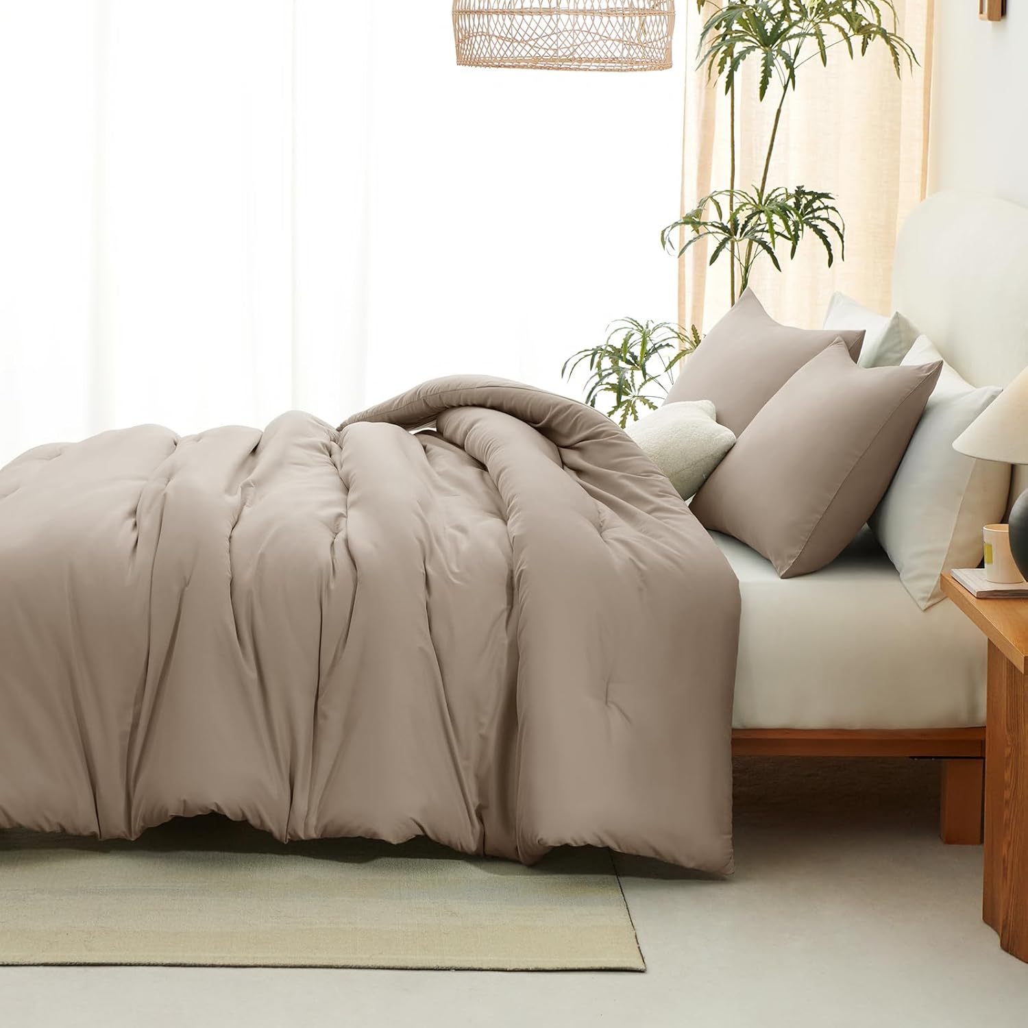 CozyLux King Size Comforter Set Khaki, 3 Pieces Solid Comforters King Size Breathable Quilted Style Bedding Set, Luxury Soft Bed Set with Down Alternative Comforter (1 Comforter & 2 Pillowcases) - Image 8