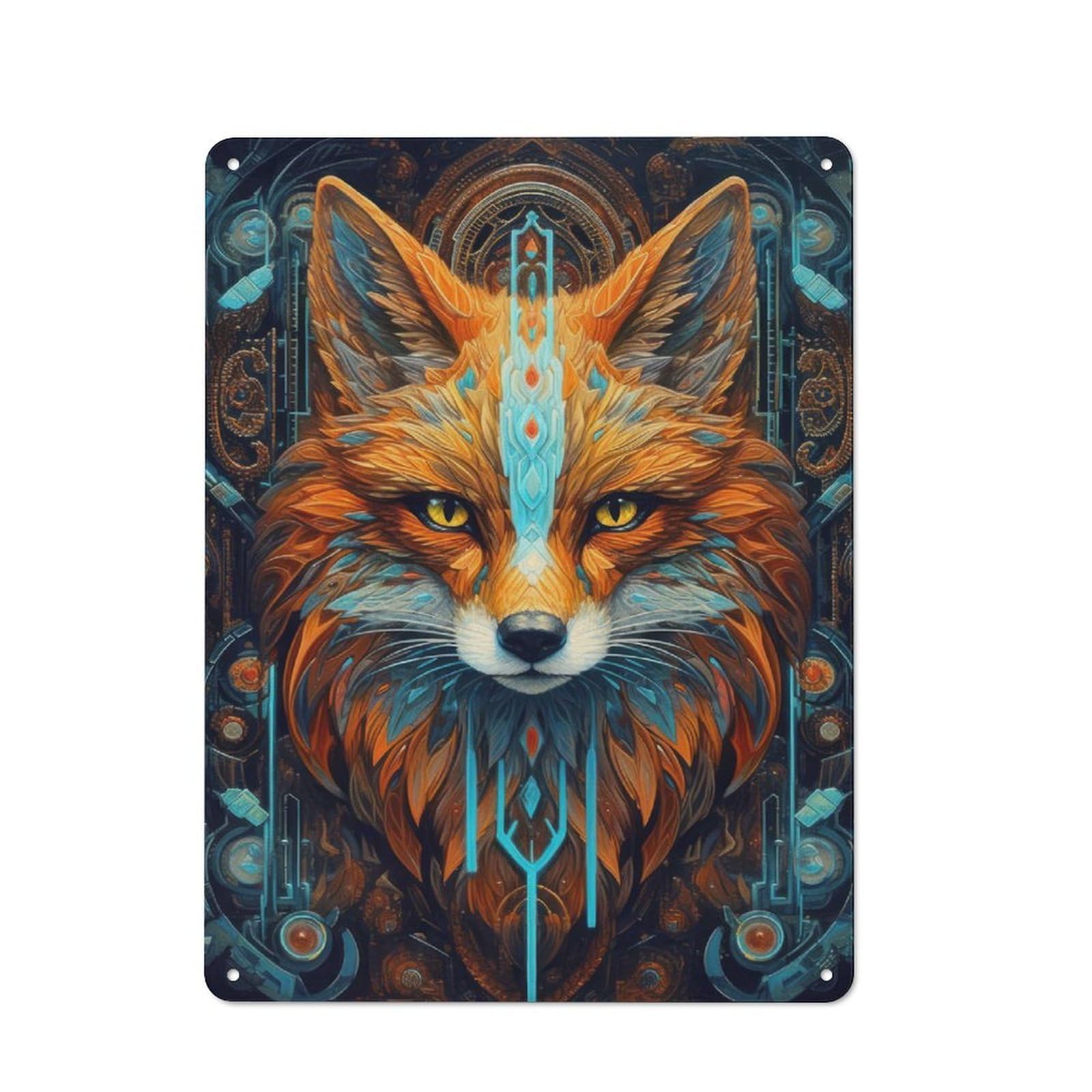 Junmoney Style Metal Sign 40X30cm With Neon Tribe Fox For Workshop Wall, Vintage Decor, For Vintage Wall Decor Fans, For Metal Sign Collectors