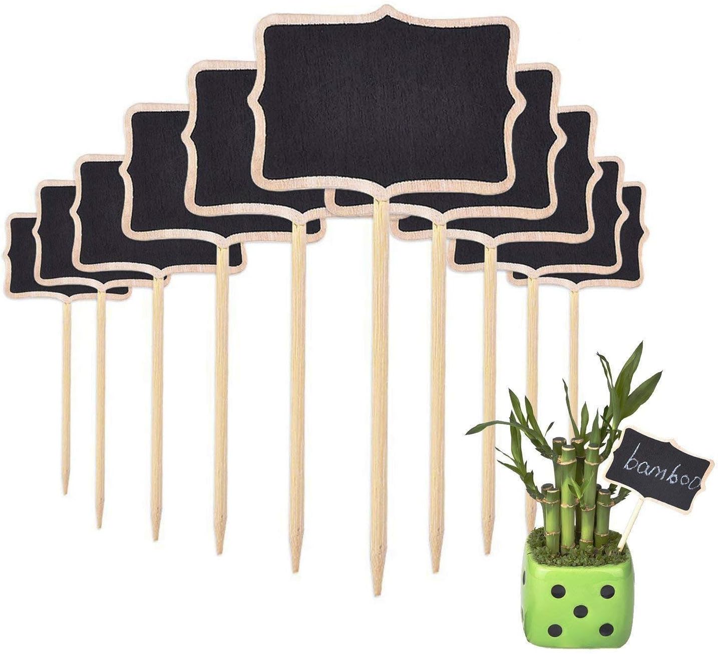 EMAZON 10 Pieces Mini Wood Chalk Board Blackboard for Plant Tag Markers/Mini Menu Food Label/Home Wedding Party Decorative Signs - 2.38 x 3.38 inches
