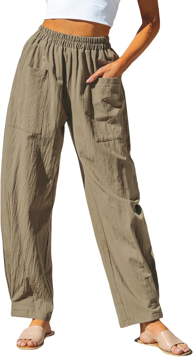 CUPSHE Women's Pants Patch Pocket Tapered Leg Elastic Waist Long Pant Casual Beach Vacation Running