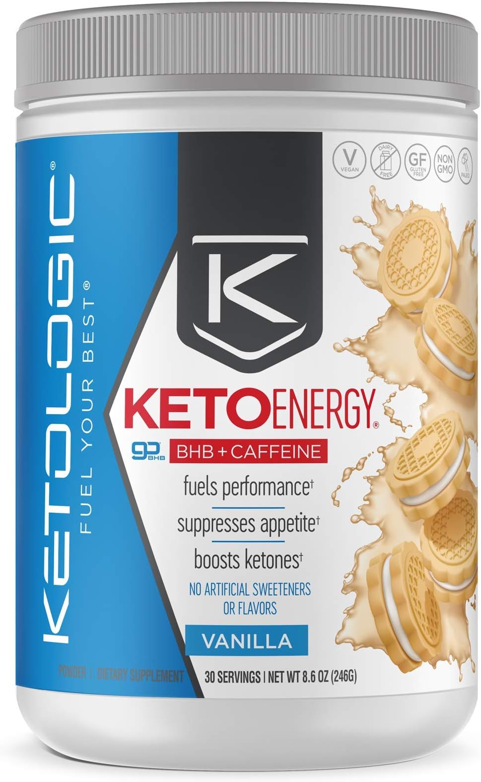 KetoLogic BHB Exogenous Ketones Drink Powder + Electrolytes + Caffeine - Keto Pre-Workout - Patented goBHB® Max Results - Amplify Ketosis, Burn Fat for Energy (30 Servings) Vanilla