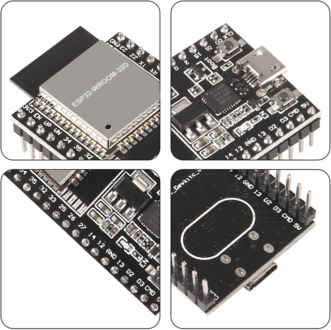 Close-up views of ESP32-DevKitC V4 components