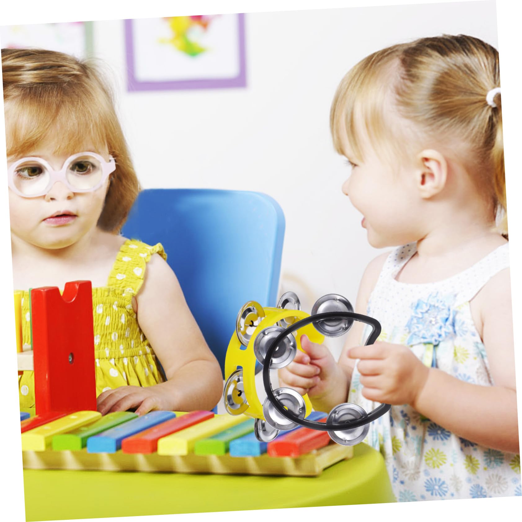 Tamburello Percussione a Mezza Forma 7 Pezzi in Plastico per Bambini