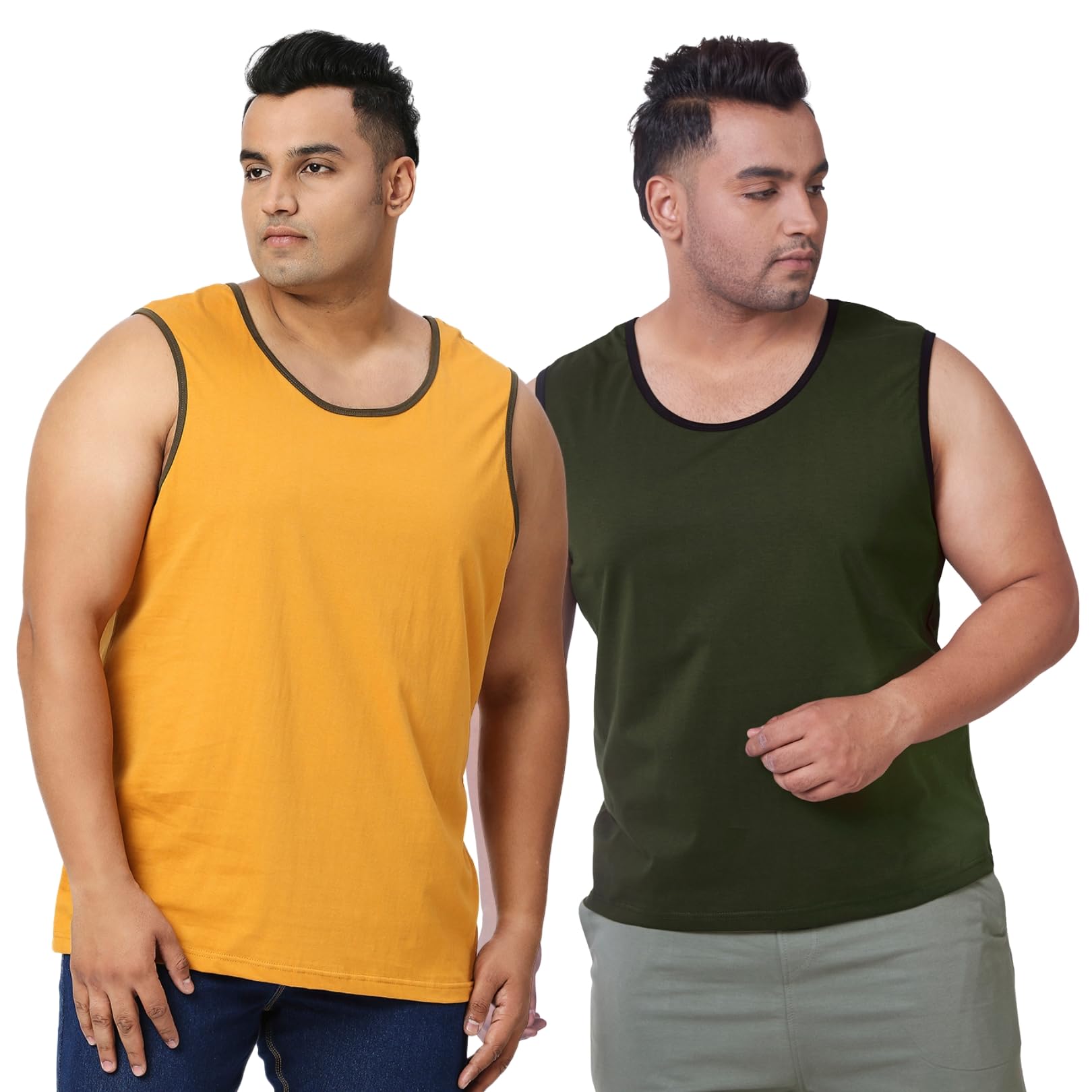 vaishvik Mens Plus Size Sando Tank - Pack of 2 - Yellow & Green-picture-36