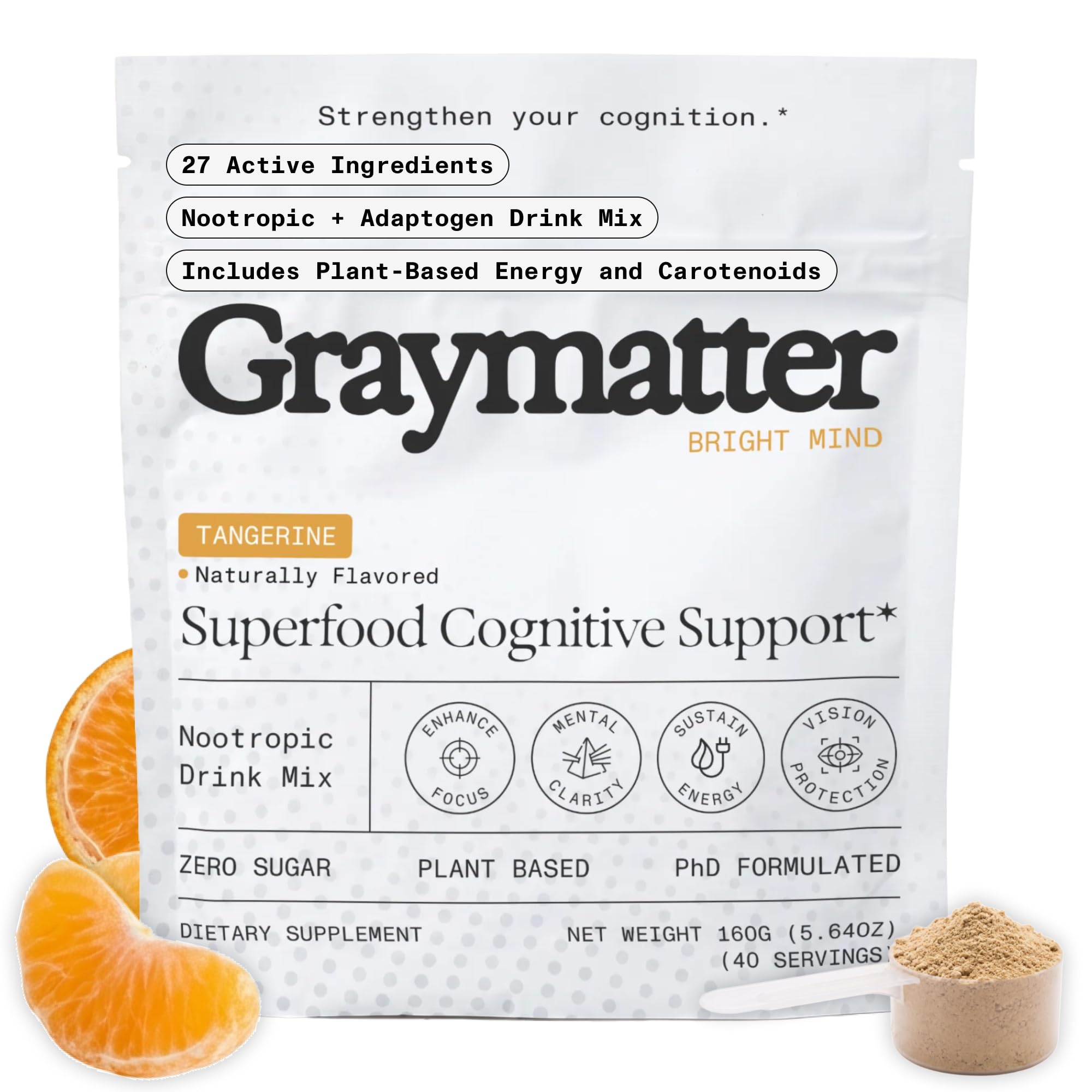 Graymatter Bright Mind Cognitive Support Powder - Tangerine, 40 Servings