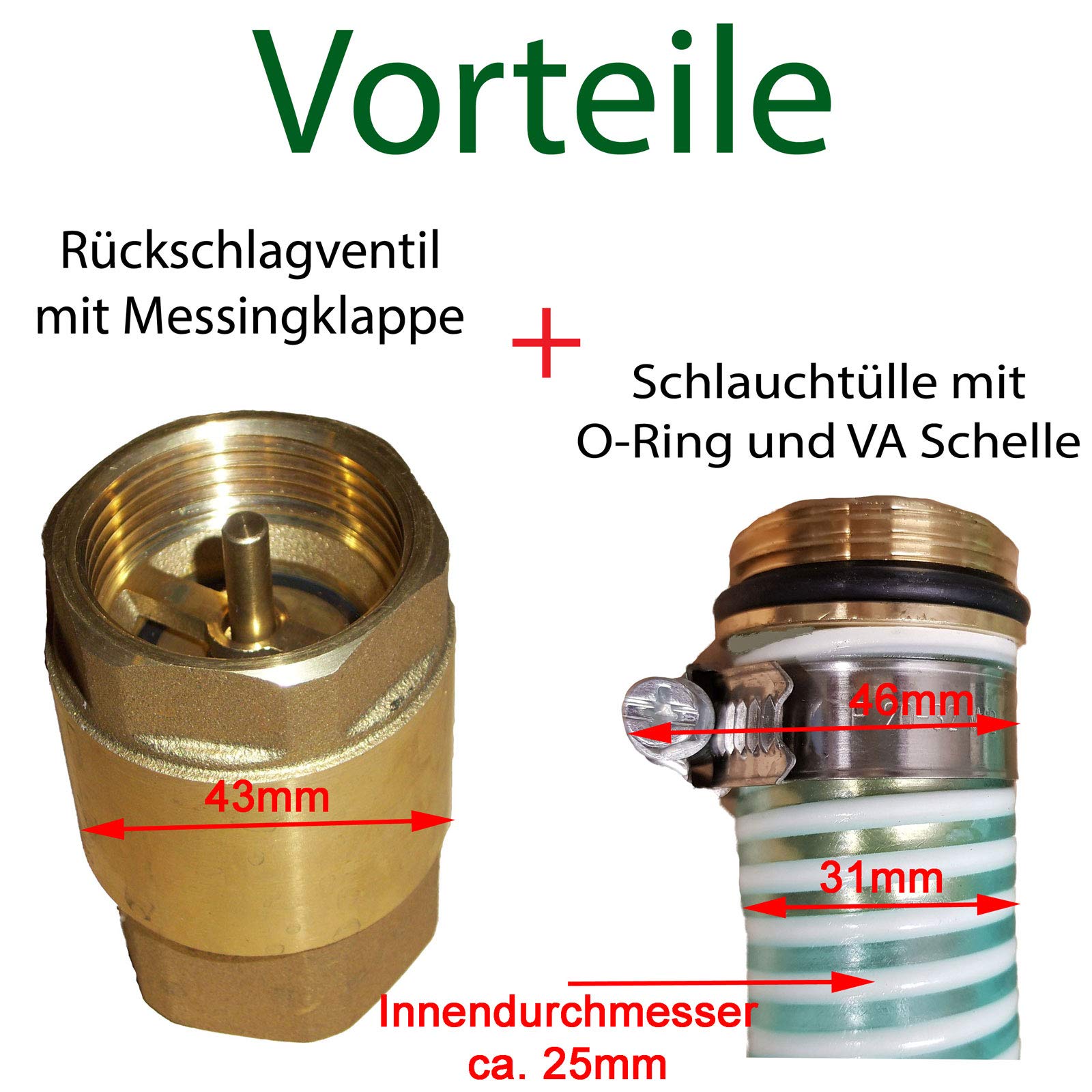 Saugschlauch 1" versch. Längen _-=-_ für Schwengelpumpe Handpumpe Gartenpumpe zum Fördern aus Wassertank Regenwassertank Fluss See Teich-=- Saugschläuche + Zubehör + Fussventil -=- (**z.B. 20m**)