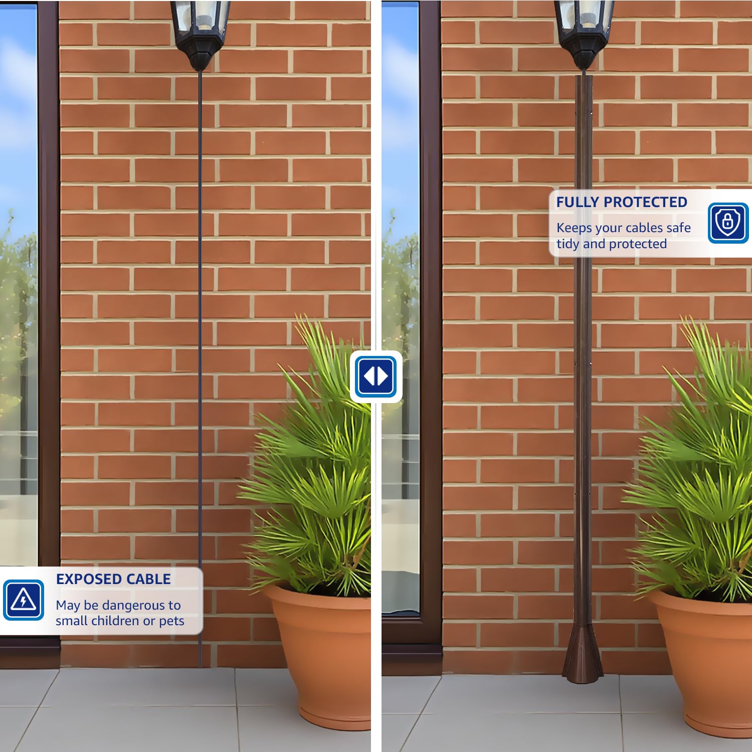 5 x 60 cm, protector de cable de uso externo negro para proteger datos telefónicos al aire libre, cables eléctricos, mangueras o tuberías de hasta 25 mm de grosor. La tapa de rosca a la pared