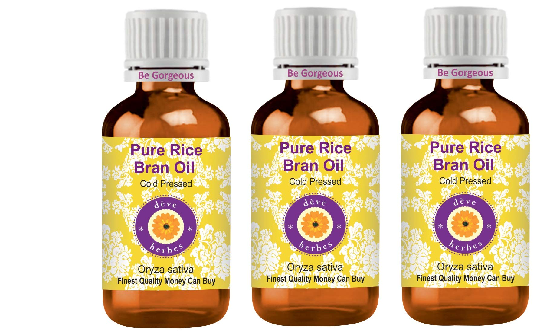 Deve Herbes Olio puro di crusca di riso (Oryza Sativa) pressato a freddo (confezione da tre) 100 ml x 3 (10 oz)