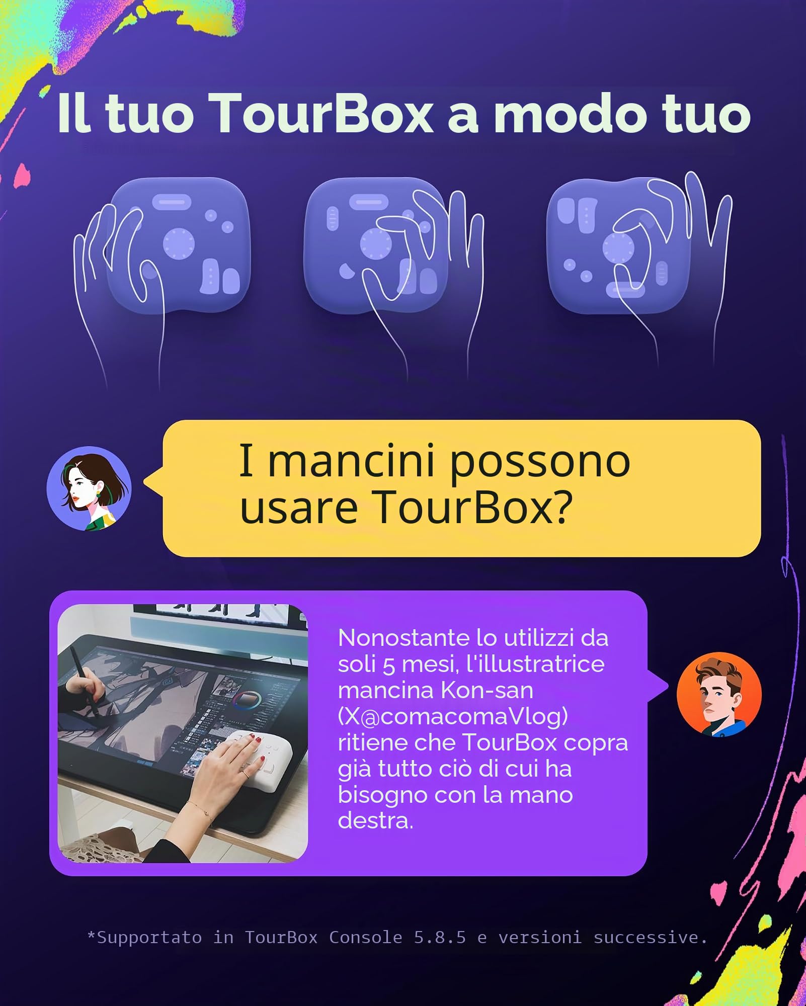 TourBox Lite Bluetooth – Tastiera Compatta di Editing, Pad Macro per Disegno, Compatibile con Clip Studio Paint e altro, Controller Creativo con Software Programmabile – Wireless (Solo Dispositivo)