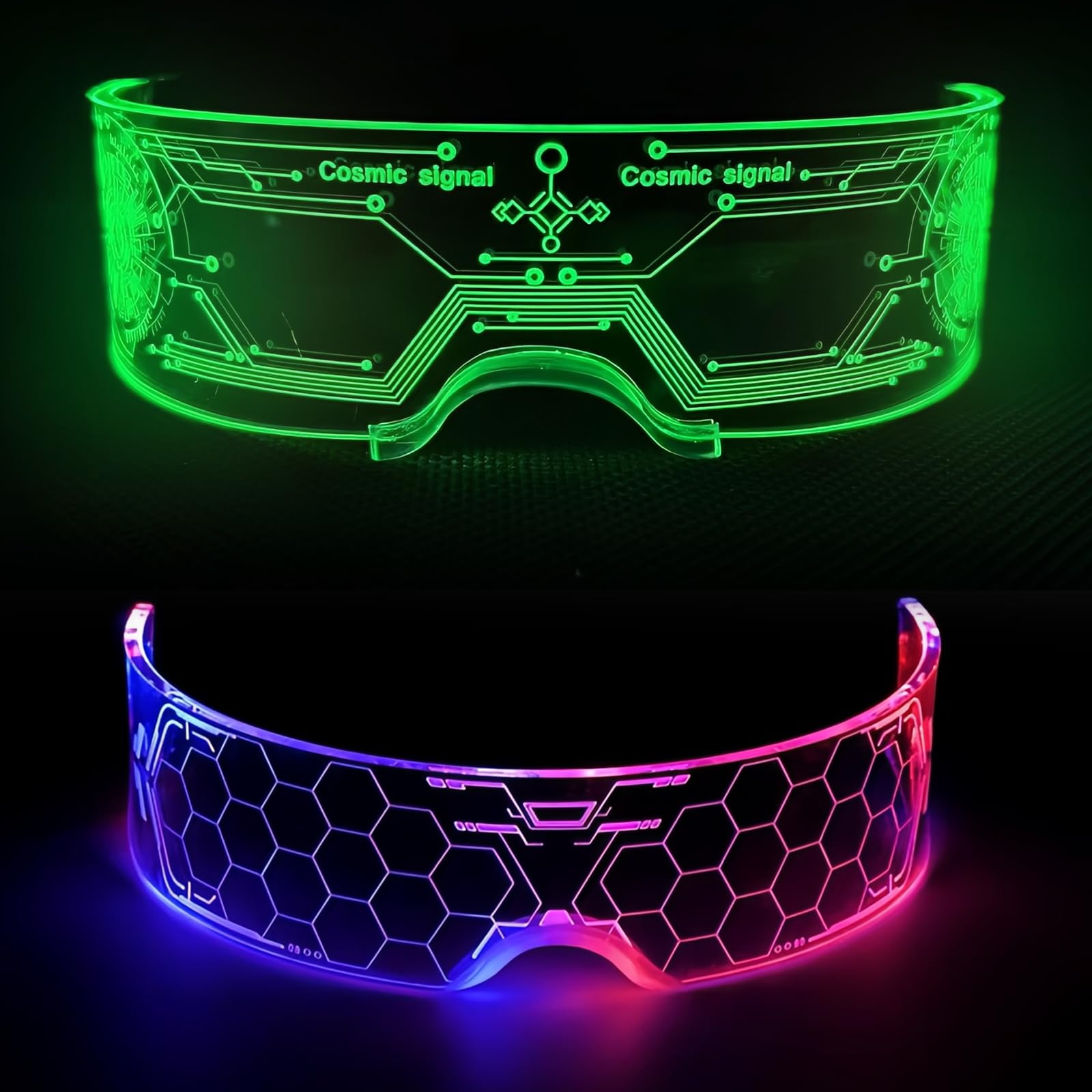Cyberpunk LED Occhiali, 2 Pezzi: Occhiali Luminosi per Feste, Occhiali al Neon - per Carnevale, Festival, Costumi di Compleanno (7 Colori)