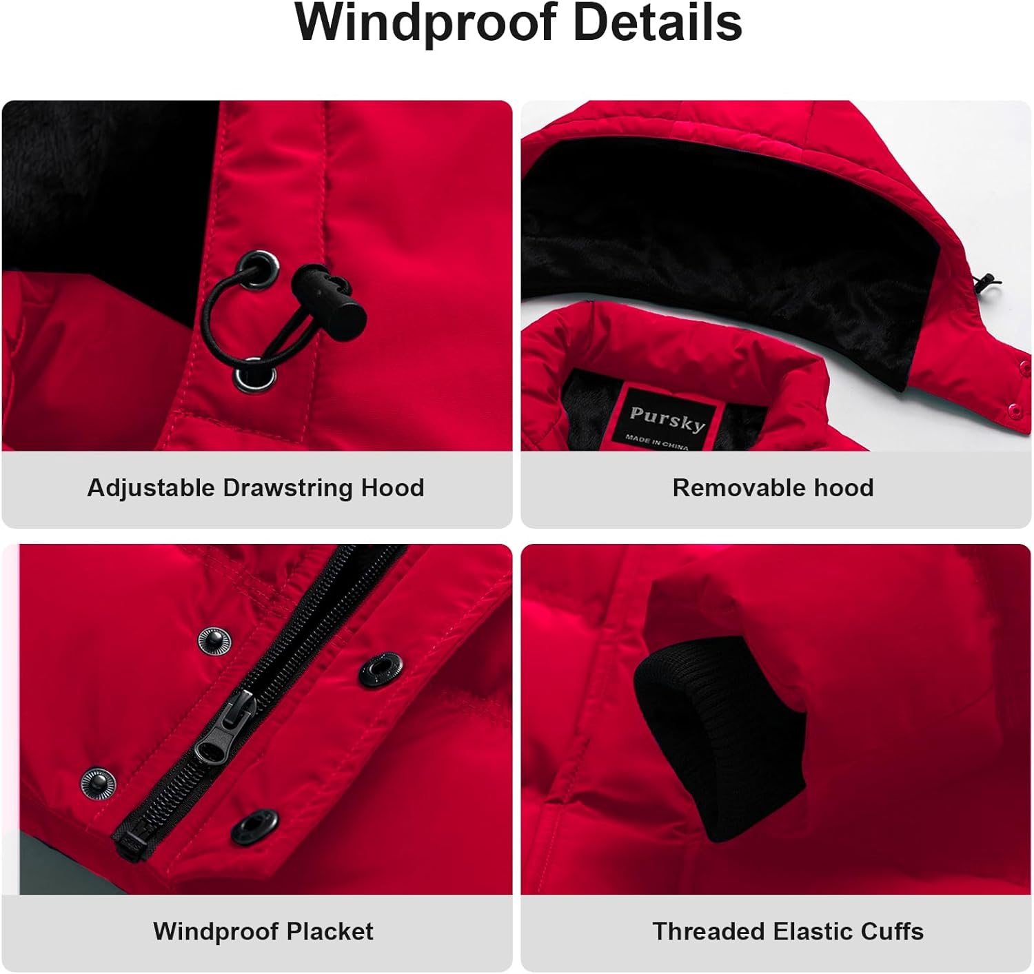 Pursky Men's Puffer Jacket Waterproof Winter Bubble Coats Ski Parka Fur Hooded - Image 6