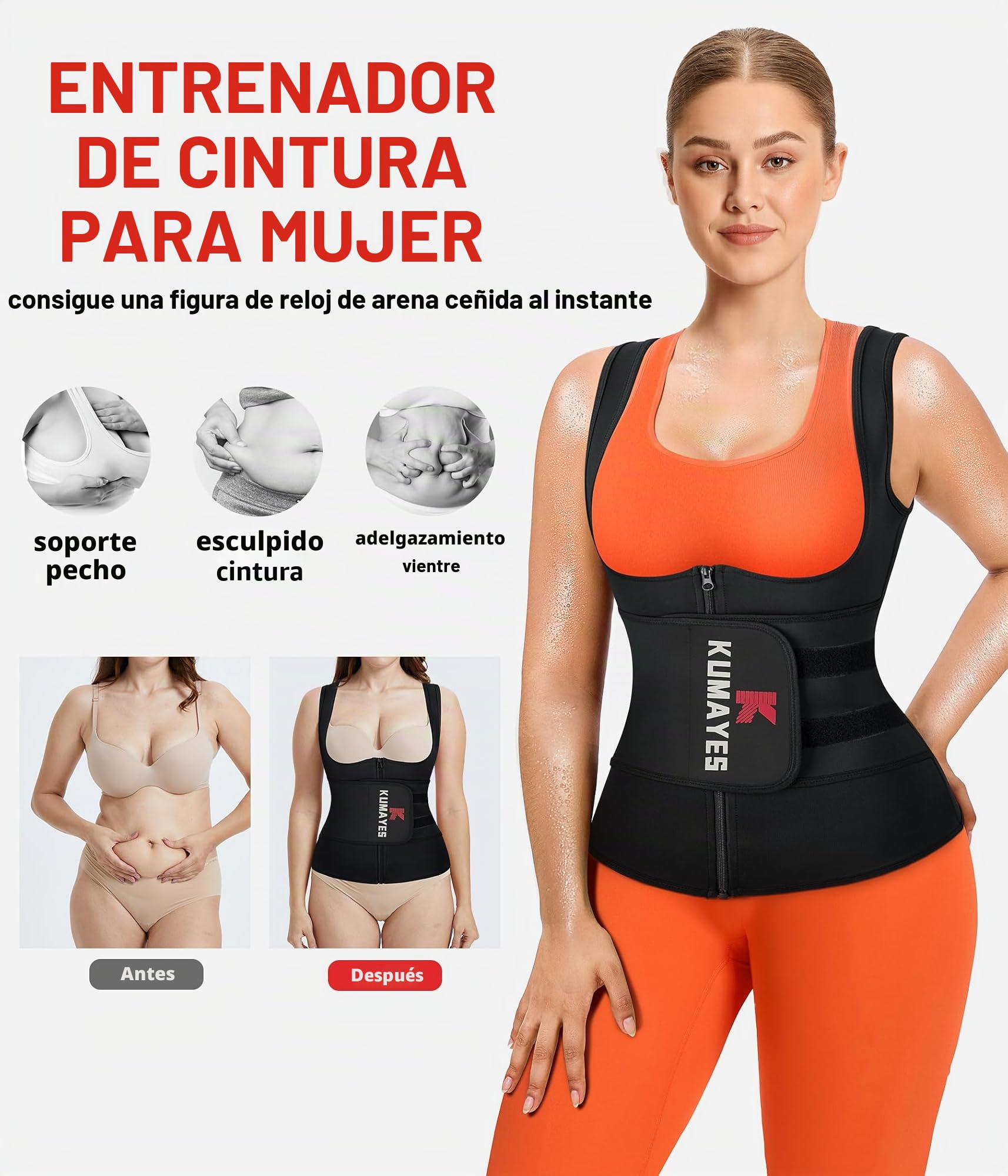 KUMAYES Fajas Reductoras Abdomen Mujer Chaleco Sauna Deportivo Adelgazantes Abdominal Compresion Sudoración para Deporte Fitness