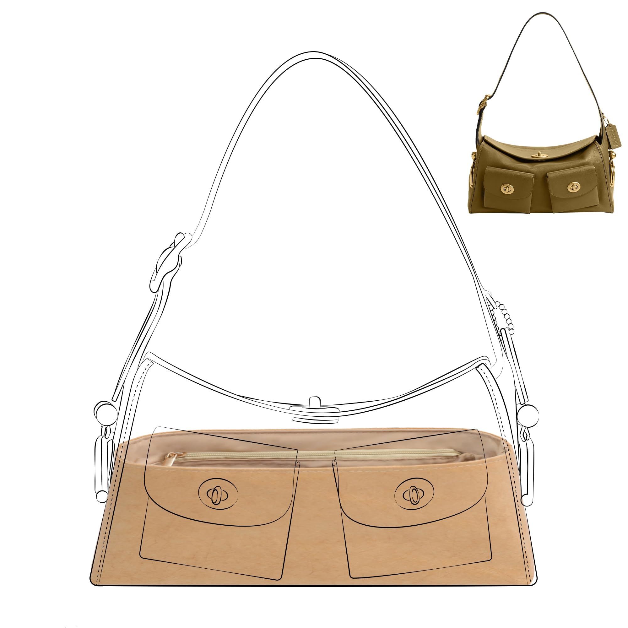 DGAZ Ligero Organizador de Bolsos para Coachtopia Turnlock Haversack, Chai