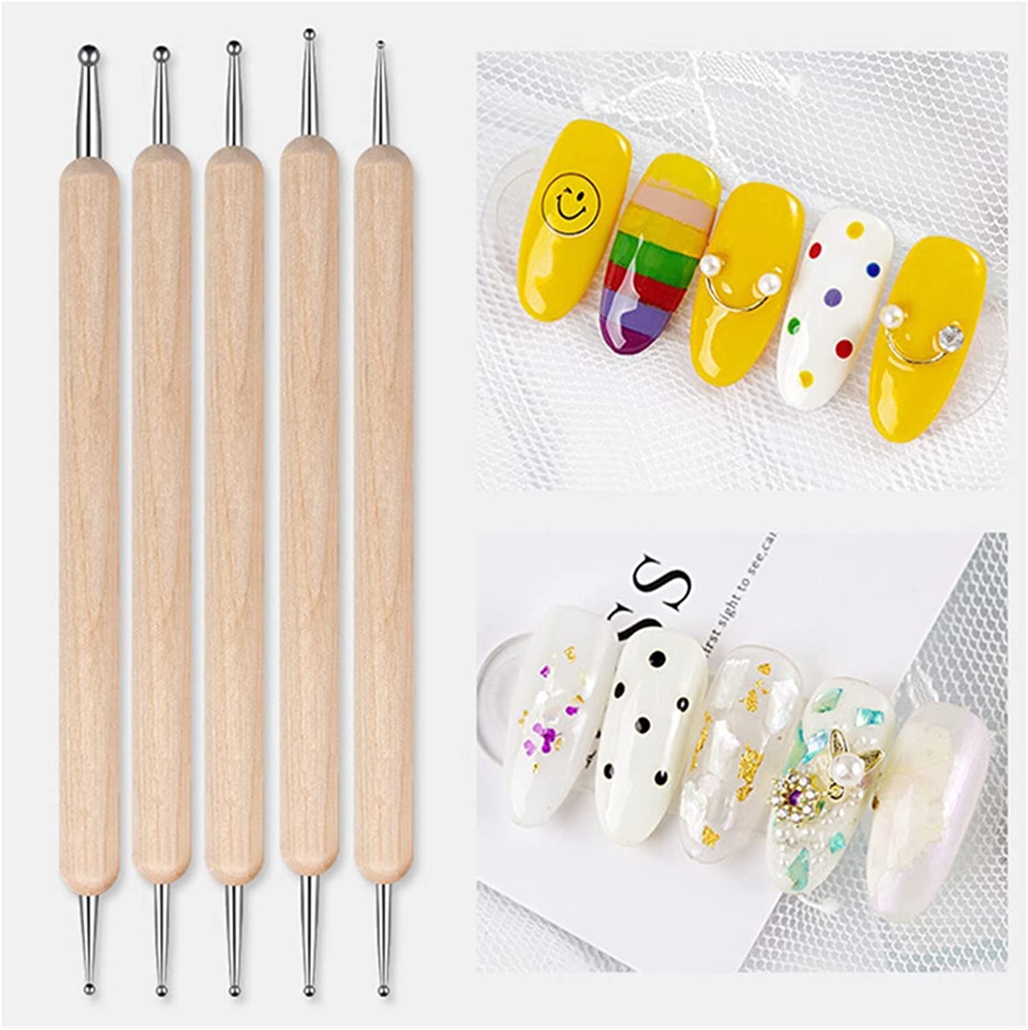 NAILWIND Dual-Ended Nail Art Brushes, Manicure Picking Pen for Rhinestones, Steel Balls, Pearls - DIY Gel Nail Making Dots Design Pen (Wooden Handle, 5 PCS)-image-44