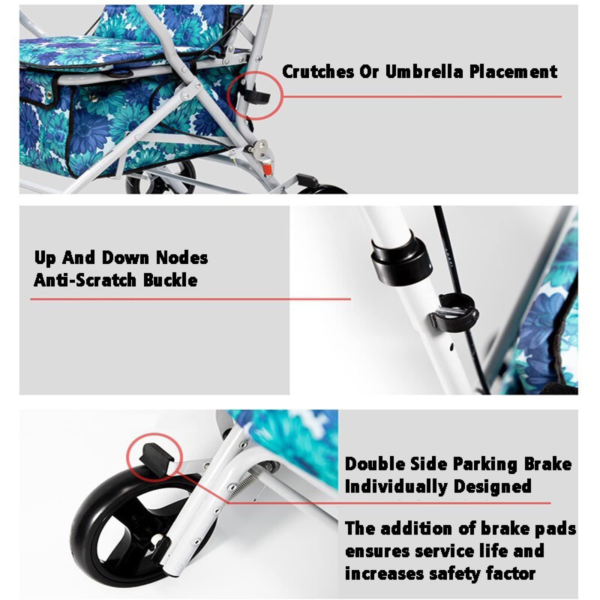 Andador Andador con Asiento y Ruedas - Silla de Transporte con Ruedas Plegable con Manijas Ajustables y Pedal - Soporta hasta 200 Ibs