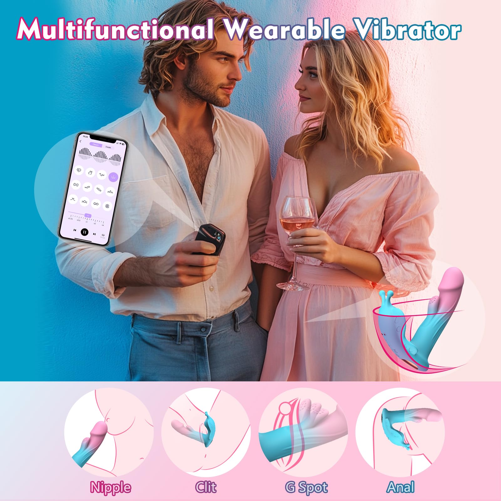 Vibrating Panties Couples Sex Toys - App Remote Control Wearable G Spot Dildo Vibrator with 10 Flapping & Vibrating Modes, Butterfly Panty Vibrators for Clitoral, Female Adult Sex Toys Games for women