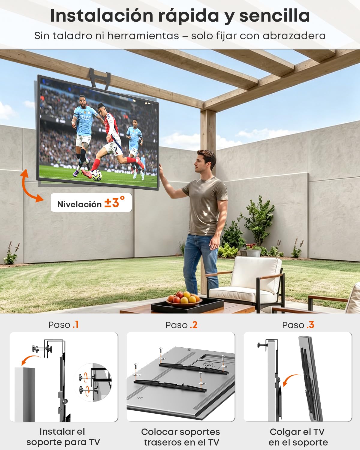 Soporte para puerta de TV de 70 pulgadas, plano y curvado, hasta 50 kg, VESA 400 x 400