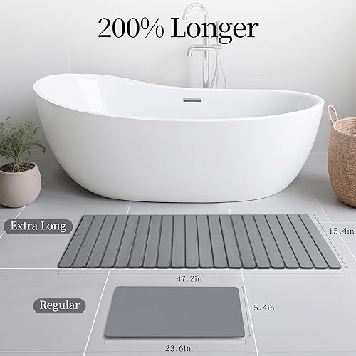 Miniatura 2 de Alfombra de baño larga de piedra de diatomeas, alfombra de baño plegable de 47 x 16 pulgadas, súper absorbente, de secado rápido, antideslizante,