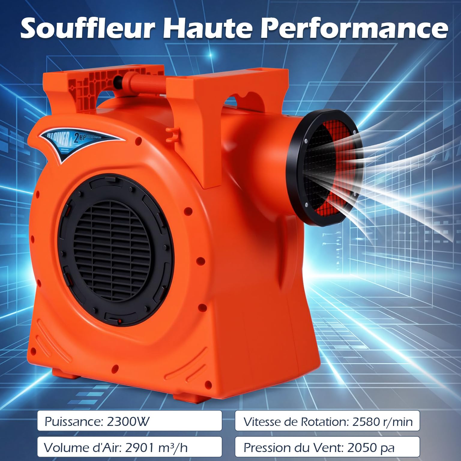 COSTWAY Gonfleur Électrique 220-240V/2300 W Portable & Empilable, Pompe à Air Électrique avec Moteur Puissant et Coussinets Antidérapants pour Château Gonflable et Toboggan