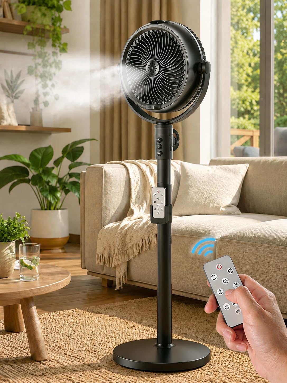 Ventilateur Brumisateur sur Pied avec Télécommande， Noir