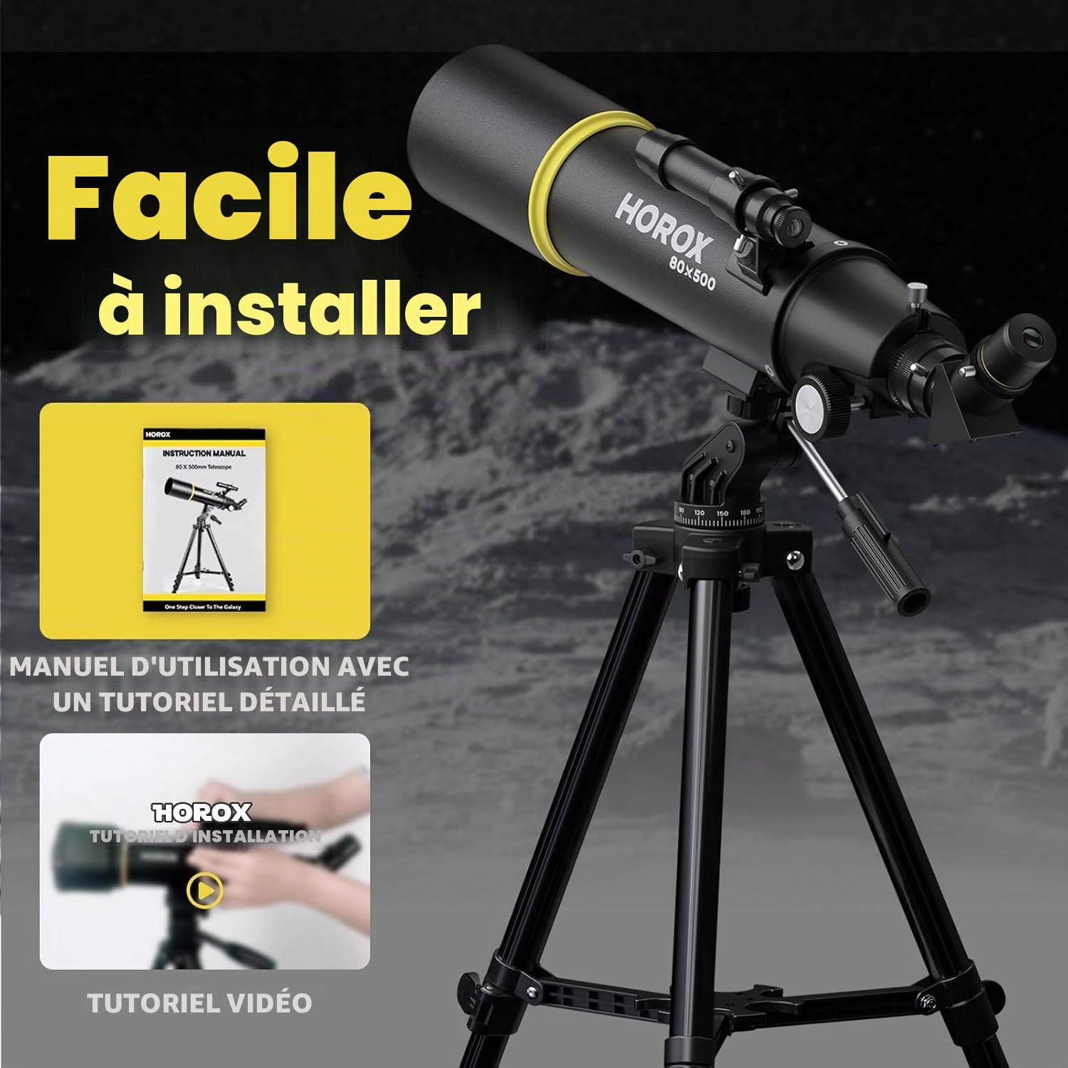 Télescope réfracteur avec ouverture de 80 mm et 500 mm pour adultes, télescope pour enfants débutants avec trépied professionnel et adaptateur de téléphone, sac à dos télescopes portables