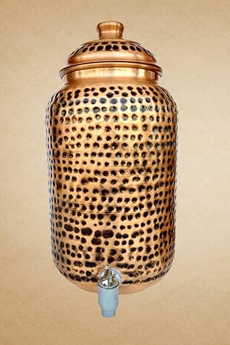 Miniatura 2 de Rastogi Handicrafts Tanque de almacenamiento de agua martillado de cobre puro Pote marrón 4 litros de capacidad con Tumble y botella de cobre