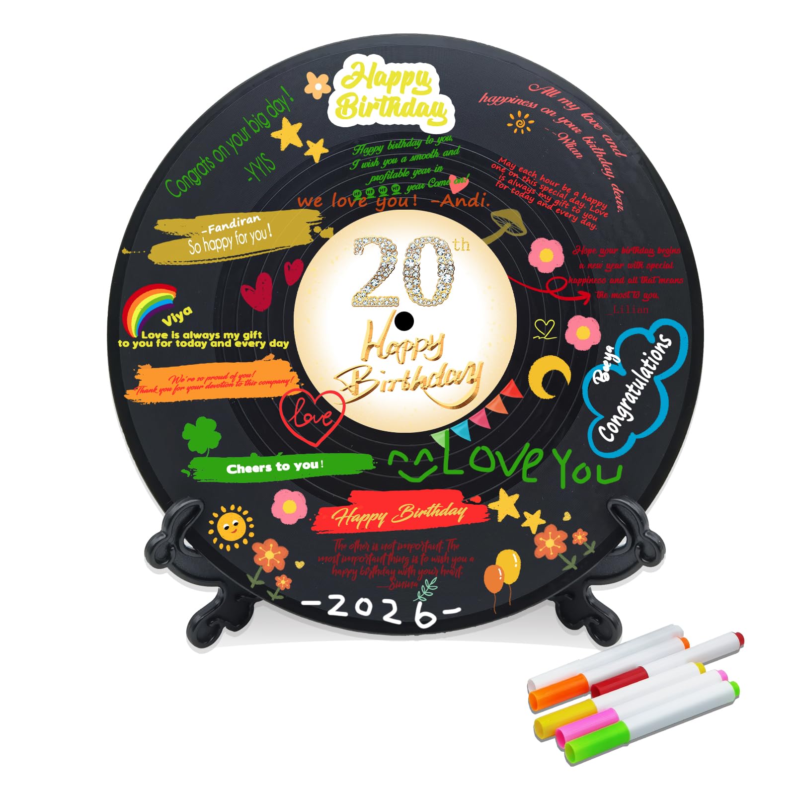 Vinyl Record Sweet 20 Birthday Decorations 11.6"X11.6", 20th birthday decorations Party Favor Sign Poster, 20th Birthday Guest Book Alternative, Great