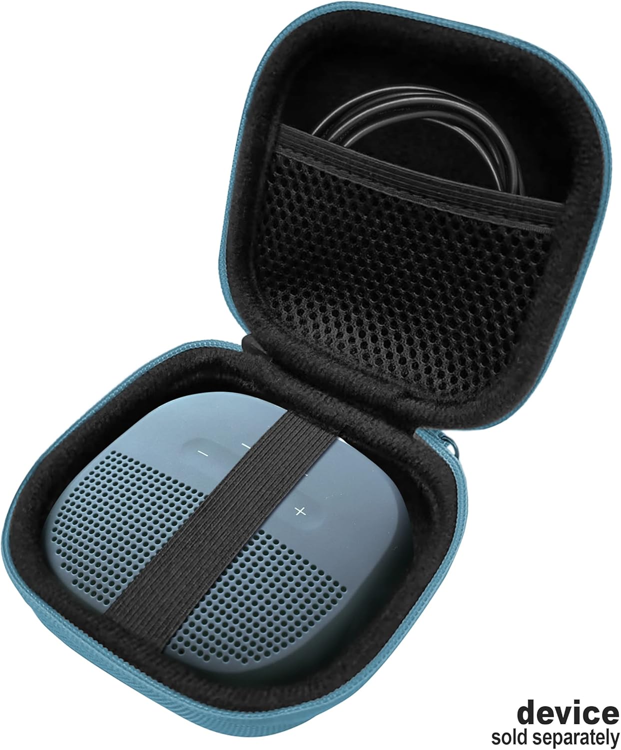 Feature Protective Case for Bose SoundLink Micro Bluetooth Speaker by WGear, Featured Design with mesh Pocket for Cable and Other Accessories, Elastic Strap to Secure Device (Stone Blue case) - Image 4