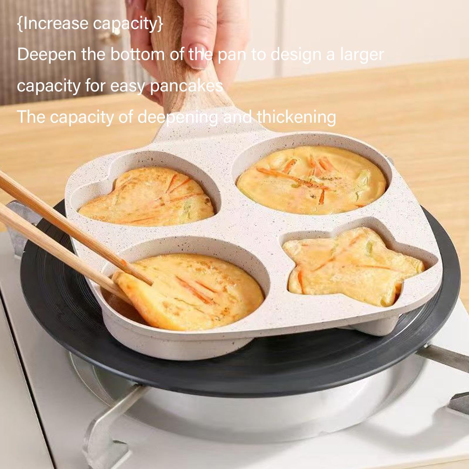 Genérico Sarten Tortitas De 4 Agujeros, Non-stick Sarten Huevo Frito, Para 4 Huevos, Con Corazón Y Estrella Puntas, Aleación Aluminio, Ideal Para Cocinas Y Inducción, 18cm,