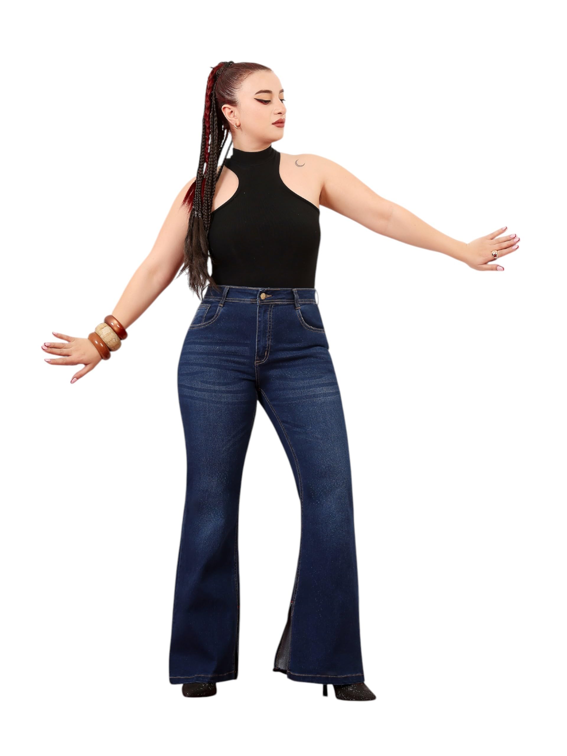 miss chase a+ Women's Bootcut Mid Rise Regular Length Denim Stretchable Jeans-picture-37