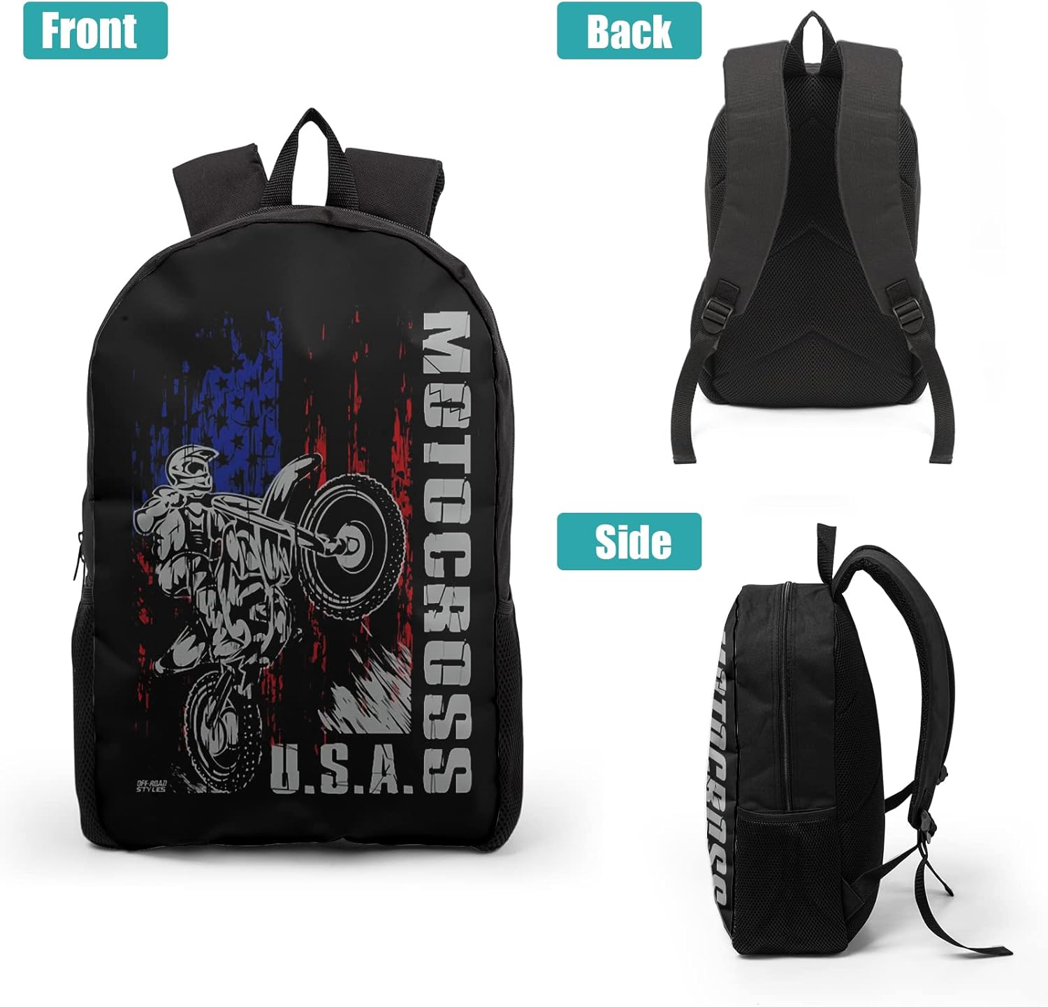 Giwawa Motocross Vehicle Teens School Backpack Set American Flag Canvas Girls Boys School Bags Travel Bookbags 3 in 1