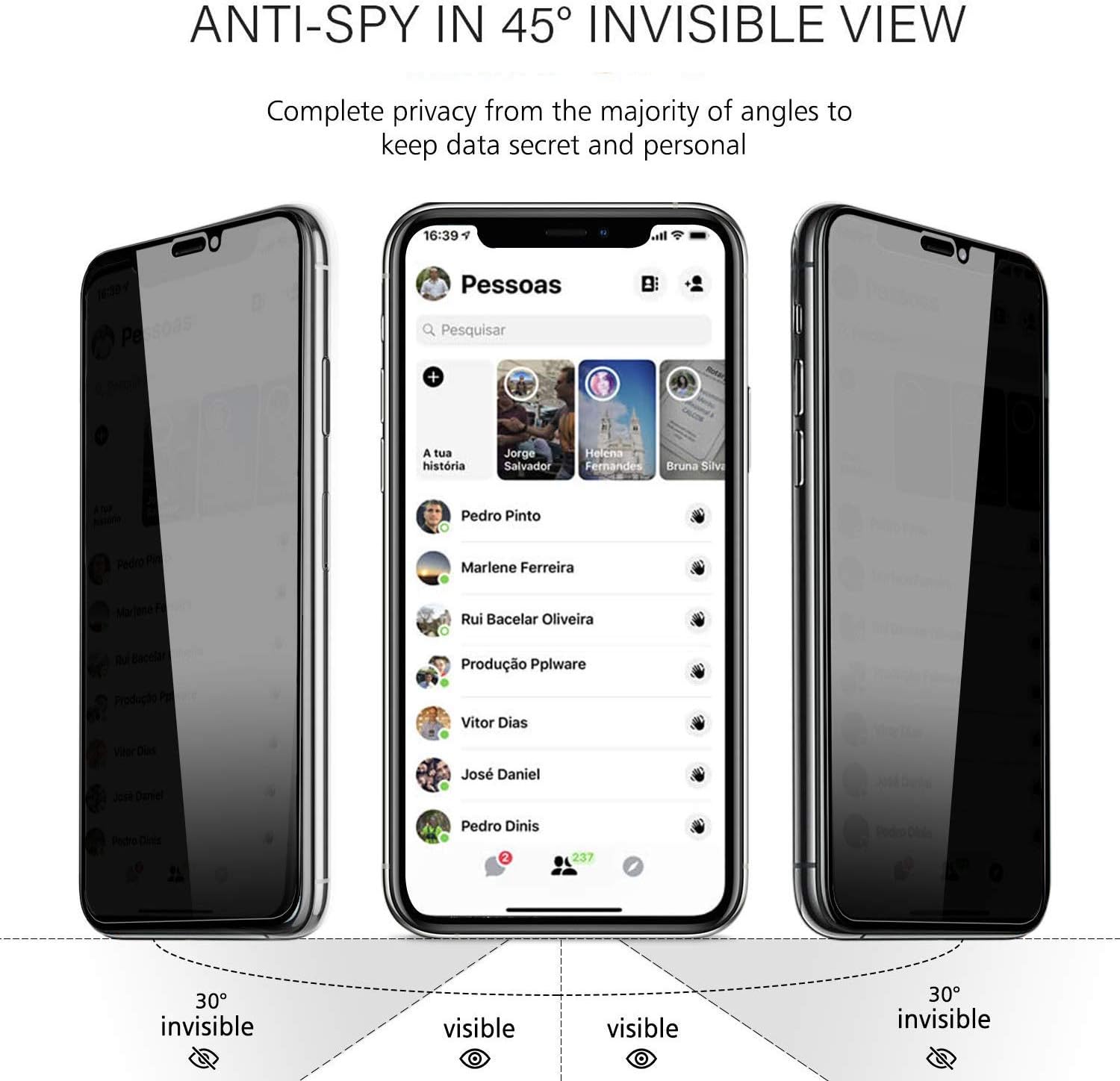 Privacy Screen Protector for iPhone 11 Pro Max and iPhone Xs Max 6.5 Inch (2-Pack) Full Coverage Tempered Glass Protector Film, 3D Touch, Anti Spy 9H Tempered Glass,?Easy Install?[Black]