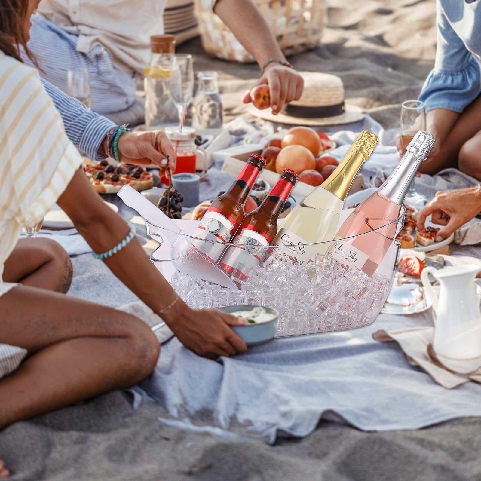 2Pcs Ice Bucket Set, Large 5.5L Clear Acrylic Champagne Bucket, Ice Buckets for Parties, Champagne Beverage Tubs, Mimosa Bar Supplies with 12Pcs Champagne Flutes, 2Pcs Ice Scoops, 2Pcs Bottle Openers