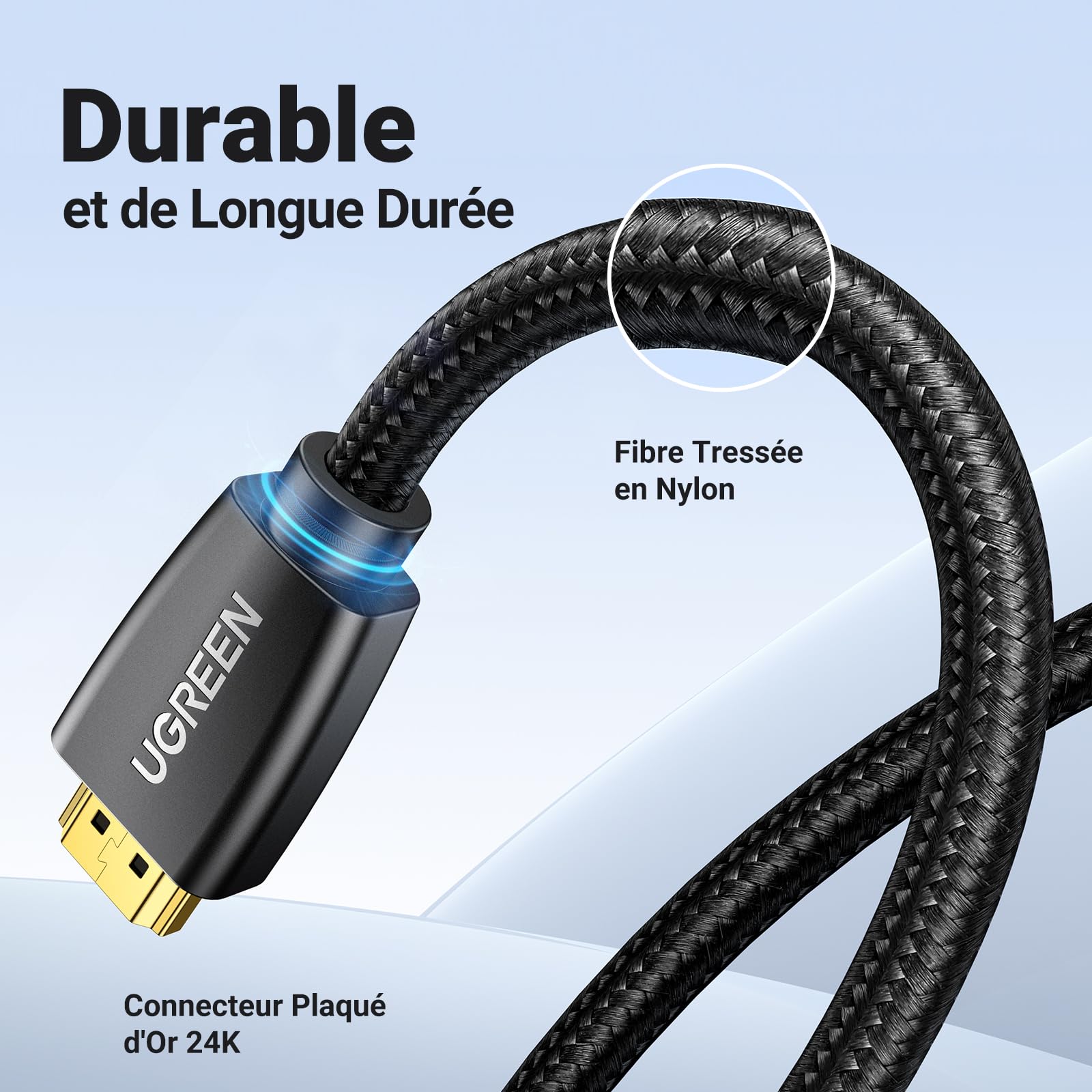 UGREEN Câble HDMI 4K Ultra HD Cordon 2.0 Haute Vitesse par Ethernet en Nylon Tressé Supporte 3D HDR Retour Audio Compatible avec PS5 PS4 PS3 Lecteur Blu Ray Xbox 360 PC Ampli TV Écran (2M)