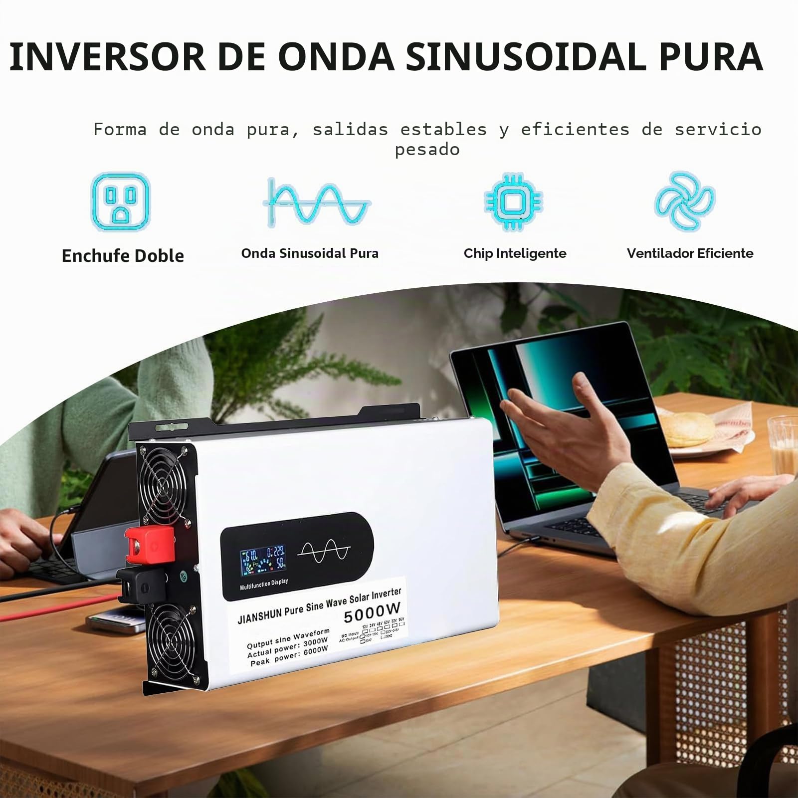 Inversor Solar híbrido de 5000 W, convertidor de 12V 24V 48V 60V 72V CC a 110V 220V CA con Pantalla LCD, inversor de Onda sinusoidal Pura para Camiones, hogares, vehículos,48V-5000W