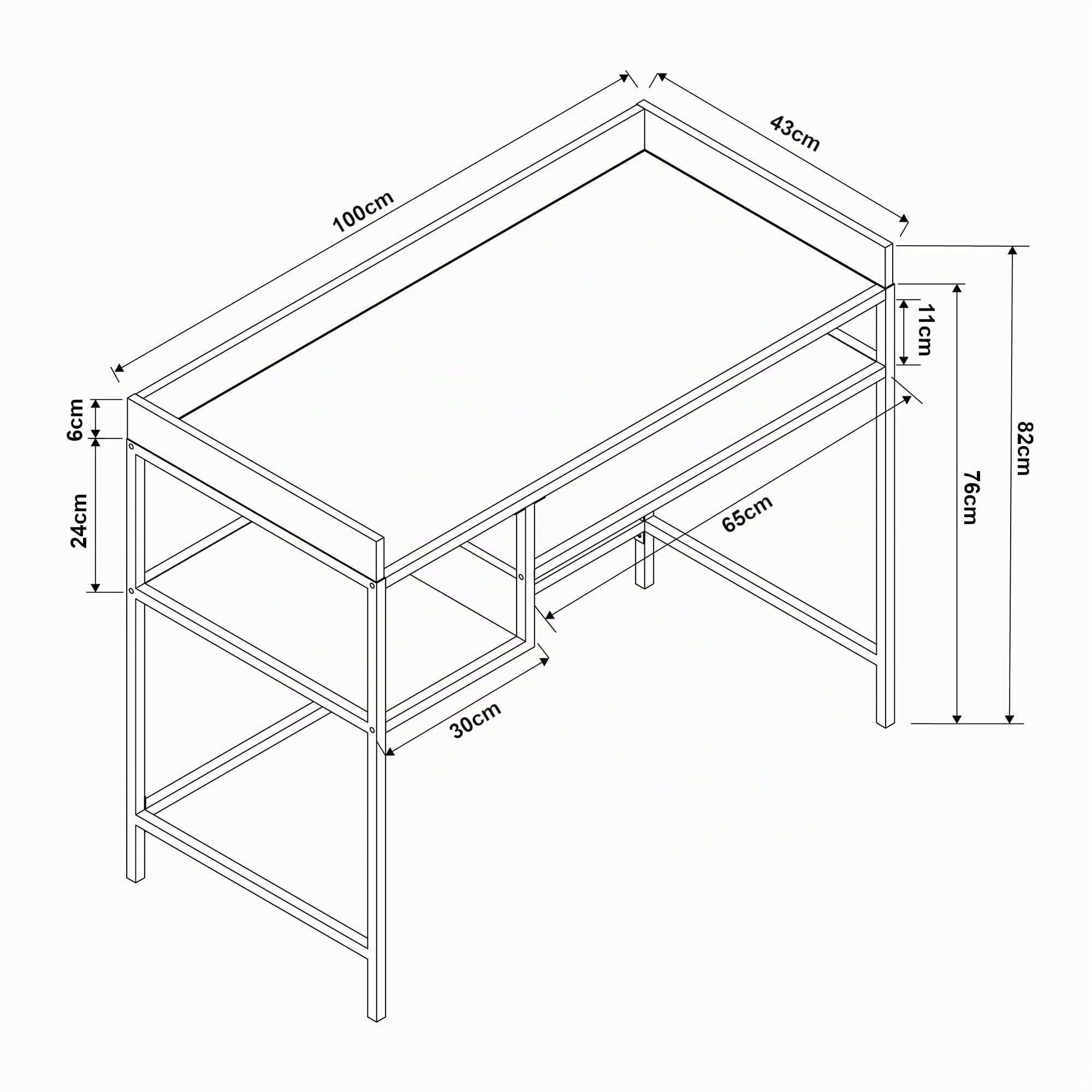[en.casa] Scrivania con Piano 100 x 43 cm Postazione Lavoro per PC con 2 Scomparti Aperti per Archiviazione Tavolo da Ufficio con Ripiani per Studio - Nero/Effetto Rovere