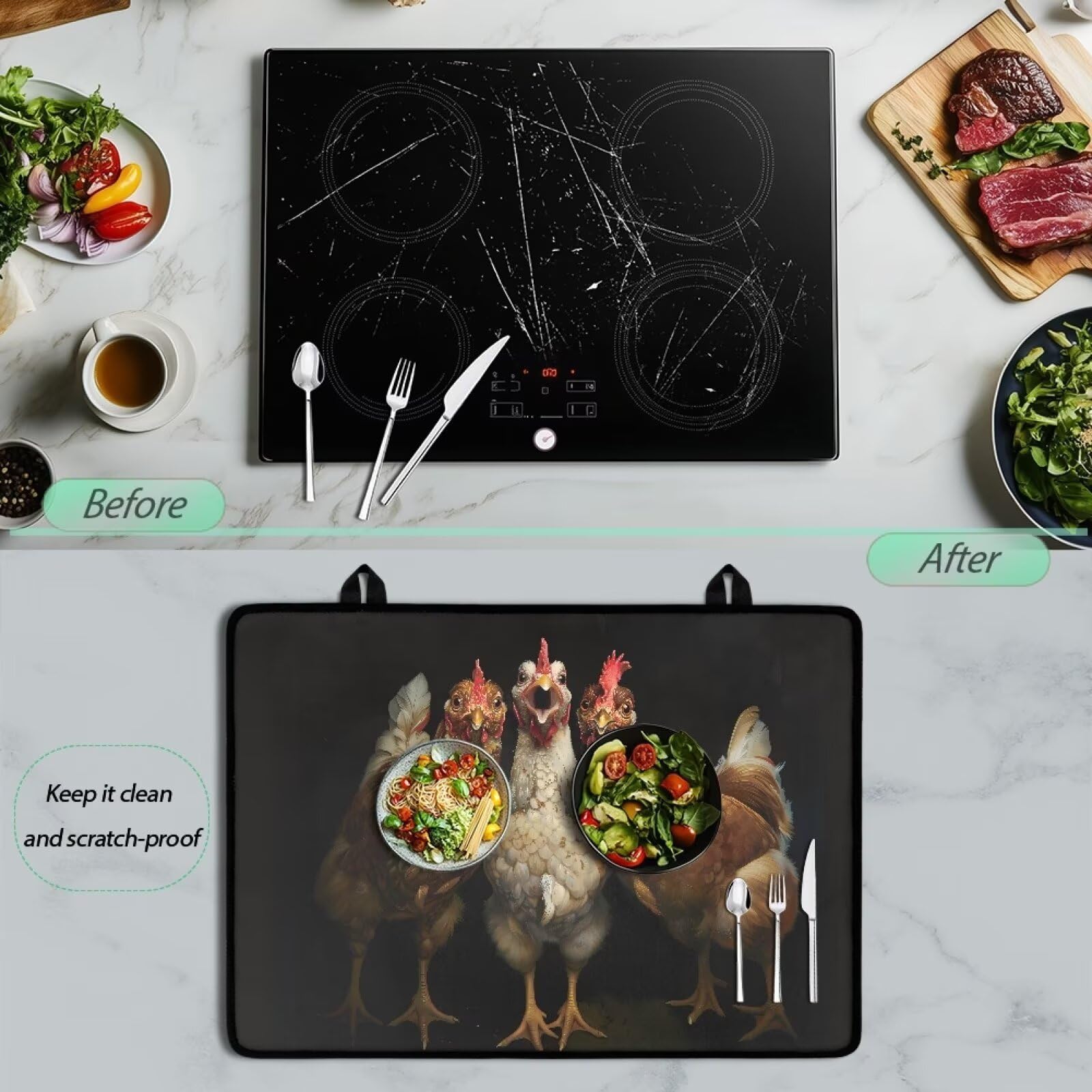 Poceacles Copertura superiore in vetro per stufa elettrica, protezione per piano cottura pieghevole, multiuso, tappetino per lavatrice, asciugatrice, accessori decorativi per cucina, marmo blu oro