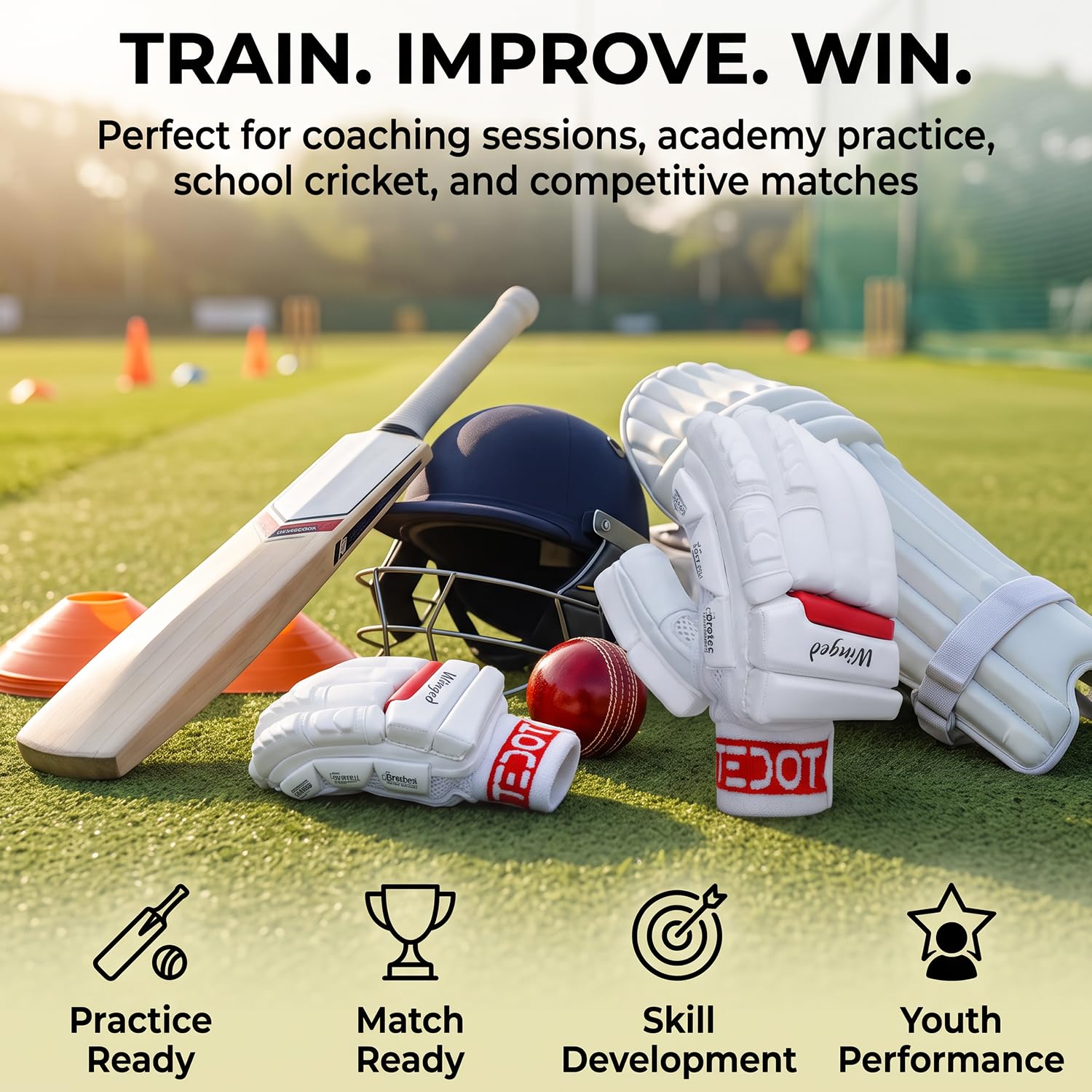 WHITEDOT Sports Leather Winged Cricket Batting Glovessuitable for Youth|Medium Right Handwhite 4