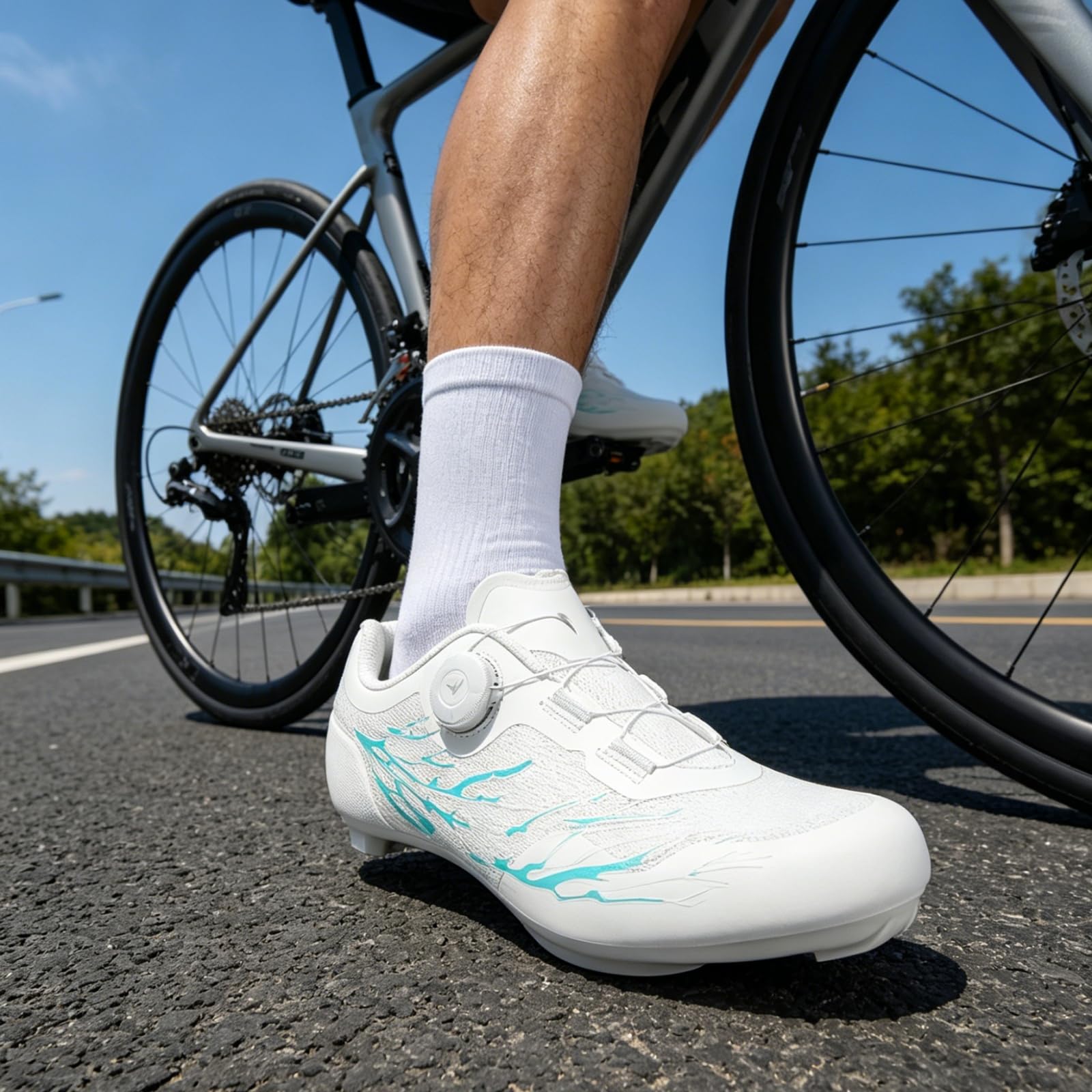 JiuQing Buty rowerowe męskie i damskie oddychające lekkie buty szosowe MTB kompatybilne z pedałami Peloton KEO z blokami Delta