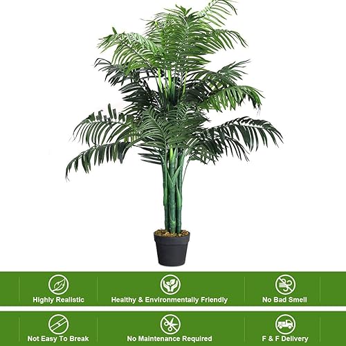 Miniatura 3 de Happygrill Palmera artificial de 3.5 pies, plantas de vegetación falsa con maceta de guardería para oficina en casa