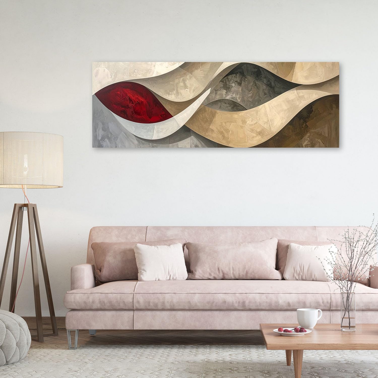 Feeby Obraz na Płótnie Canvas do salonu sypialni kuchni biura na ścianę - Abstrakcja linie tekstury beżowy czerwony - 150x50 1-częściowy - Nowoczesny Obraz ścienny Modna Dekoracja Sztuka Ścienna