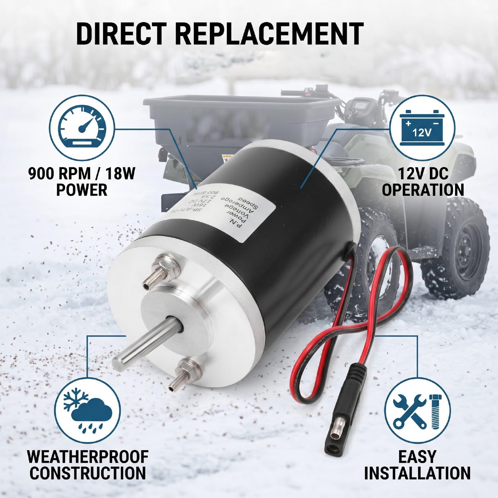 Moteur épandeur de Sel 12V 18W 900 TR/Min ATV Utv 3000966