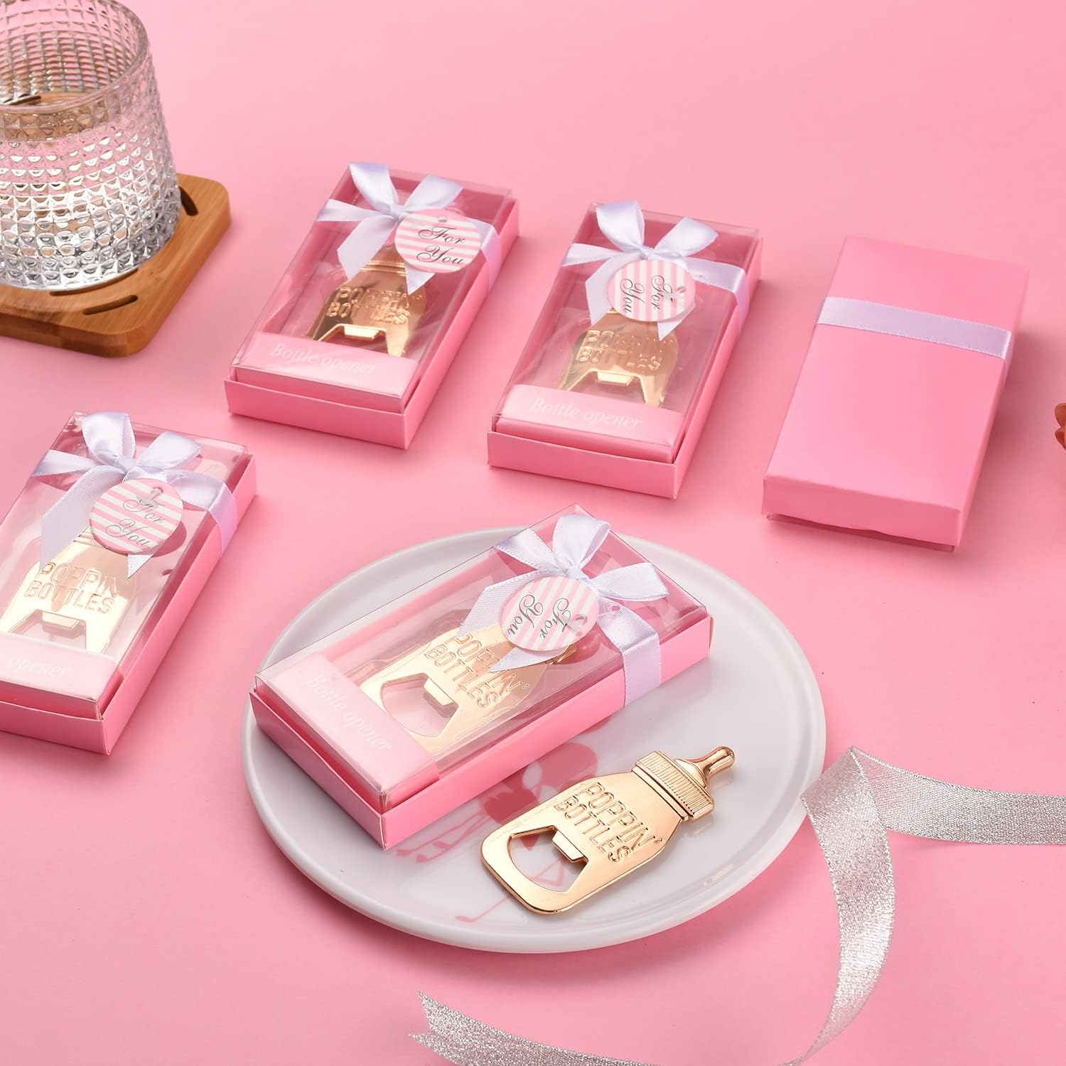 24 pcs Bottle Opener Baby Shower Favor for Guest,Rose Gold Feeding Bottle Opener Wedding Favors Baby Shower Giveaways Gift for Guest, Party Favors Gift & Party Decorations Supplies (Pink, 24)